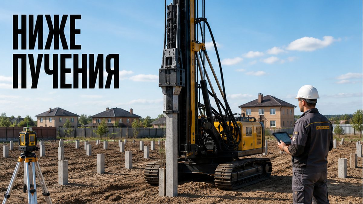 Забивка железобетонной сваи мини-копром на участке частного дома в Оренбуржье