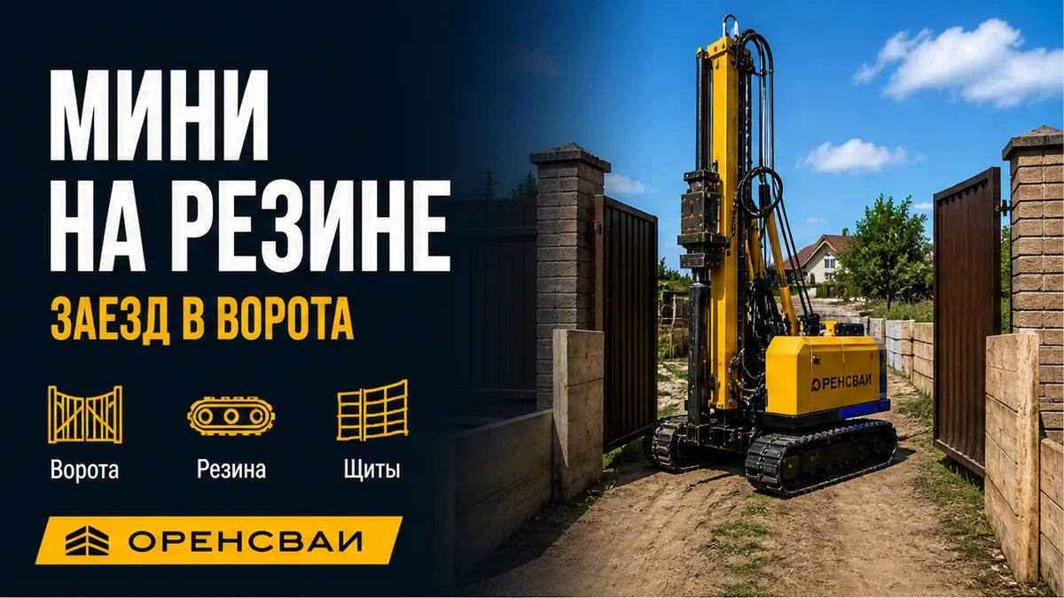 Забивка ЖБ свай мини-копром на резиновых гусеницах: заезд на участок без сноса ворот