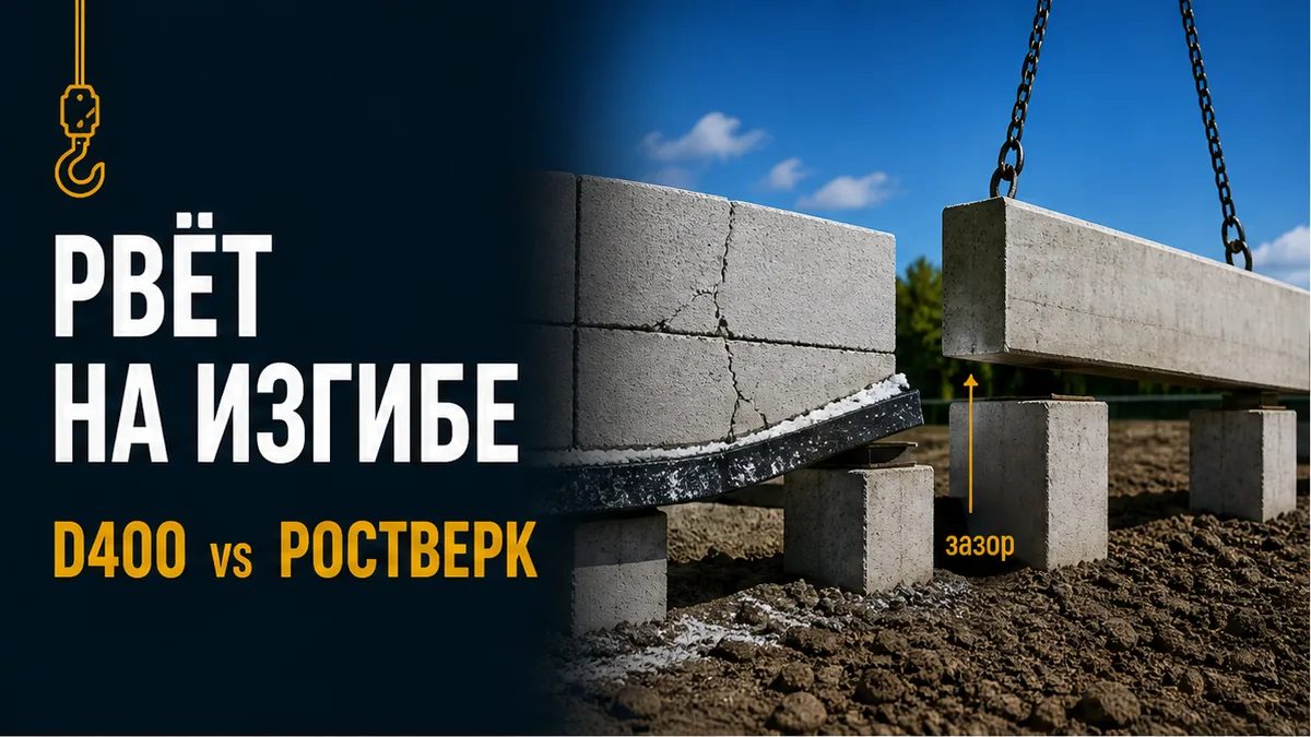 Газобетон рвёт на изгибе мелкой ленты: нужен висячий ростверк по забивным