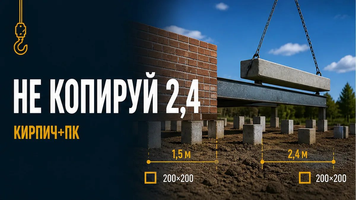 Фундамент для кирпичного дома: забивные ЖБ сваи 200×200, шаг около 1,5 м под полнотелую кладку и плиты