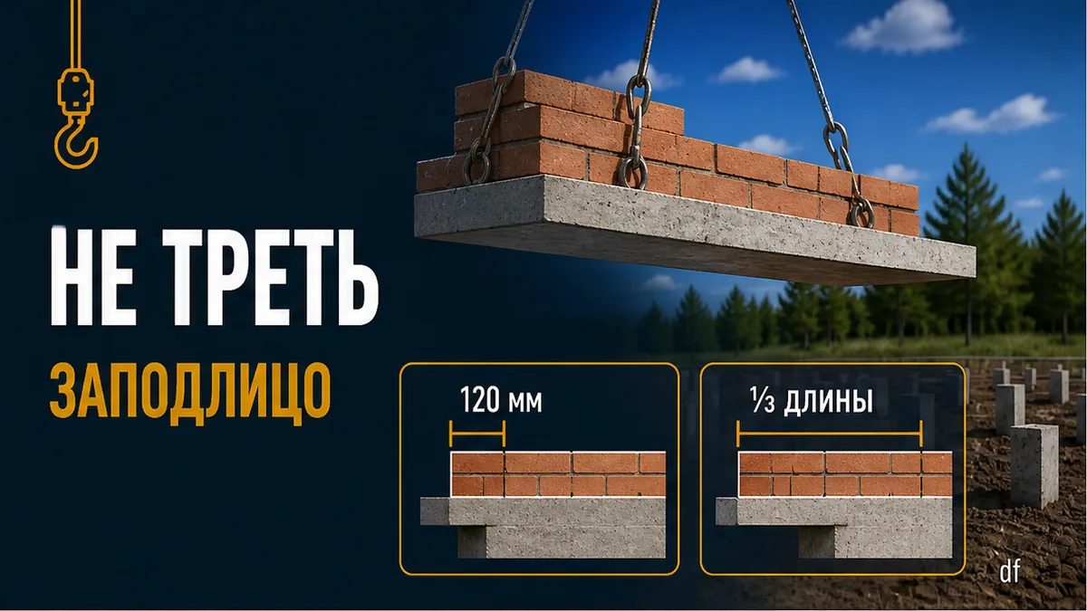 Консоль висячего ростверка: полка под облицовочный кирпич 120 мм, не свес на треть камня
