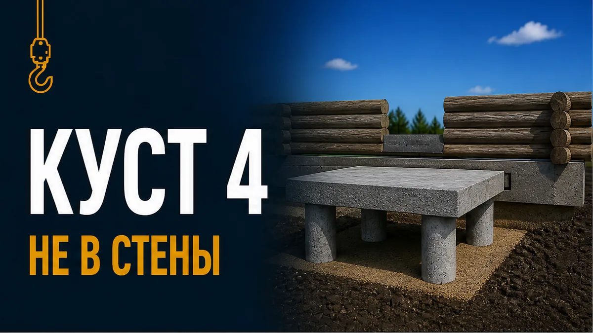 Куст из 4 забивных свай под печь: независимая плита и зазор 50 мм с сухим песком