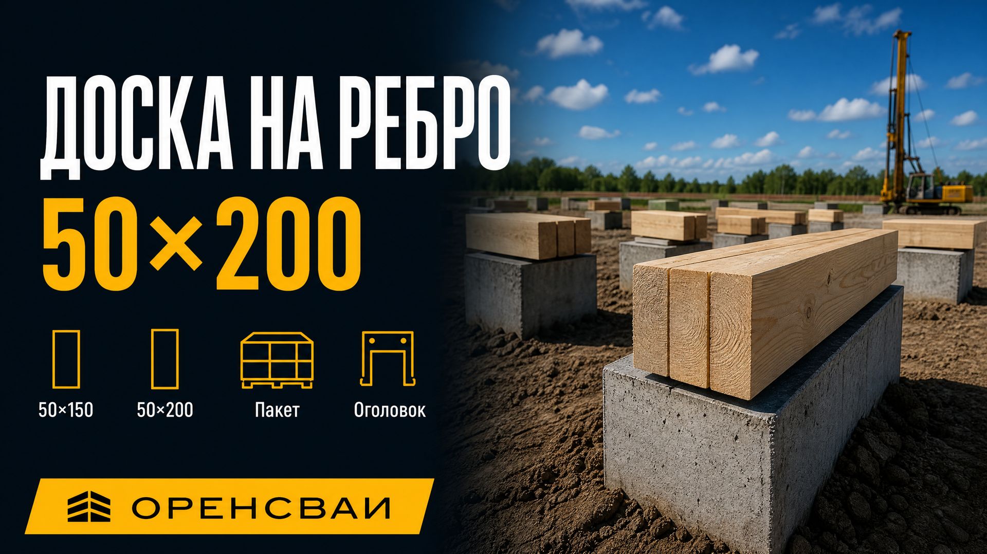 Обвязка каркасника: пакет досок 50×200 на ребро на оголовках квадратных ЖБ-свай