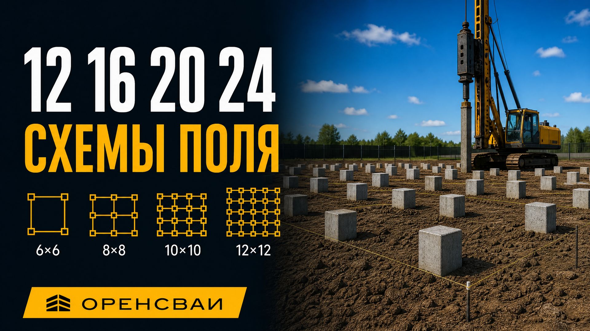 Сколько забивных ЖБ свай на каркас 6х6–12х12: ориентир 12, 16, 20 и 24 по стенам