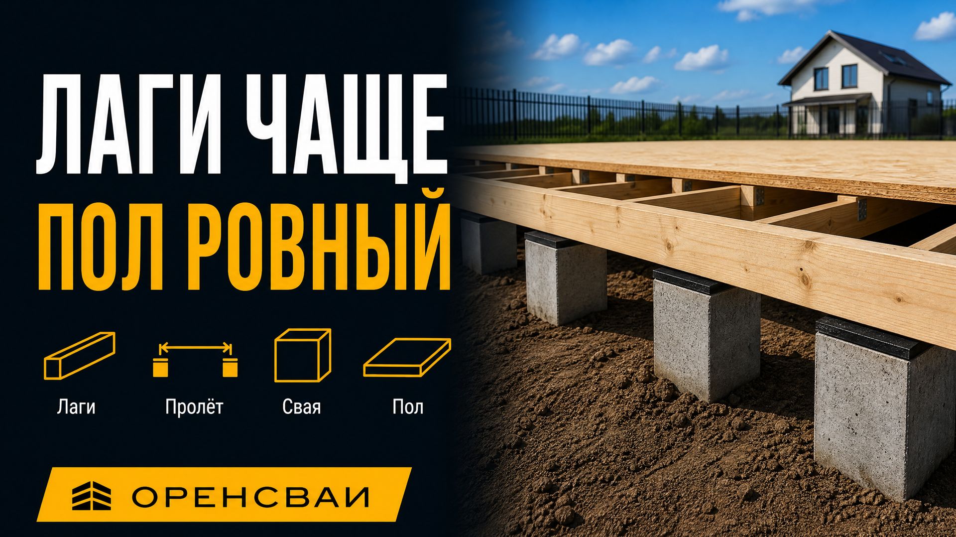 Батут пола каркасника: зыбь лаг на длинном пролёте, забивные сваи стоят