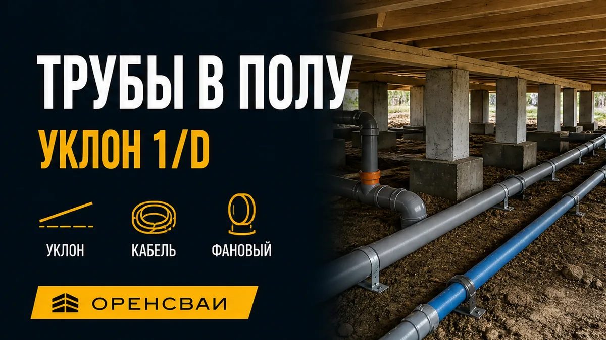 Скрытая канализация и водопровод в каркасном доме на сваях: трубы под полом, уклон 1/d