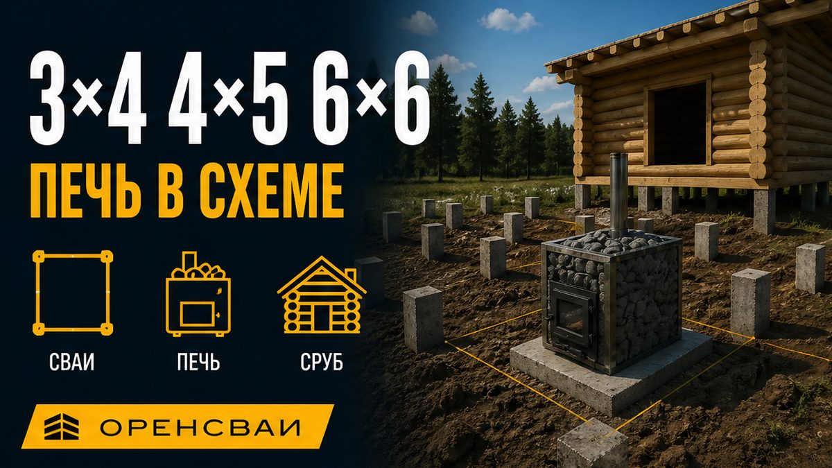 Свайный фундамент для бани: схемы 3×4, 4×5, 6×6 и печь в схеме поля