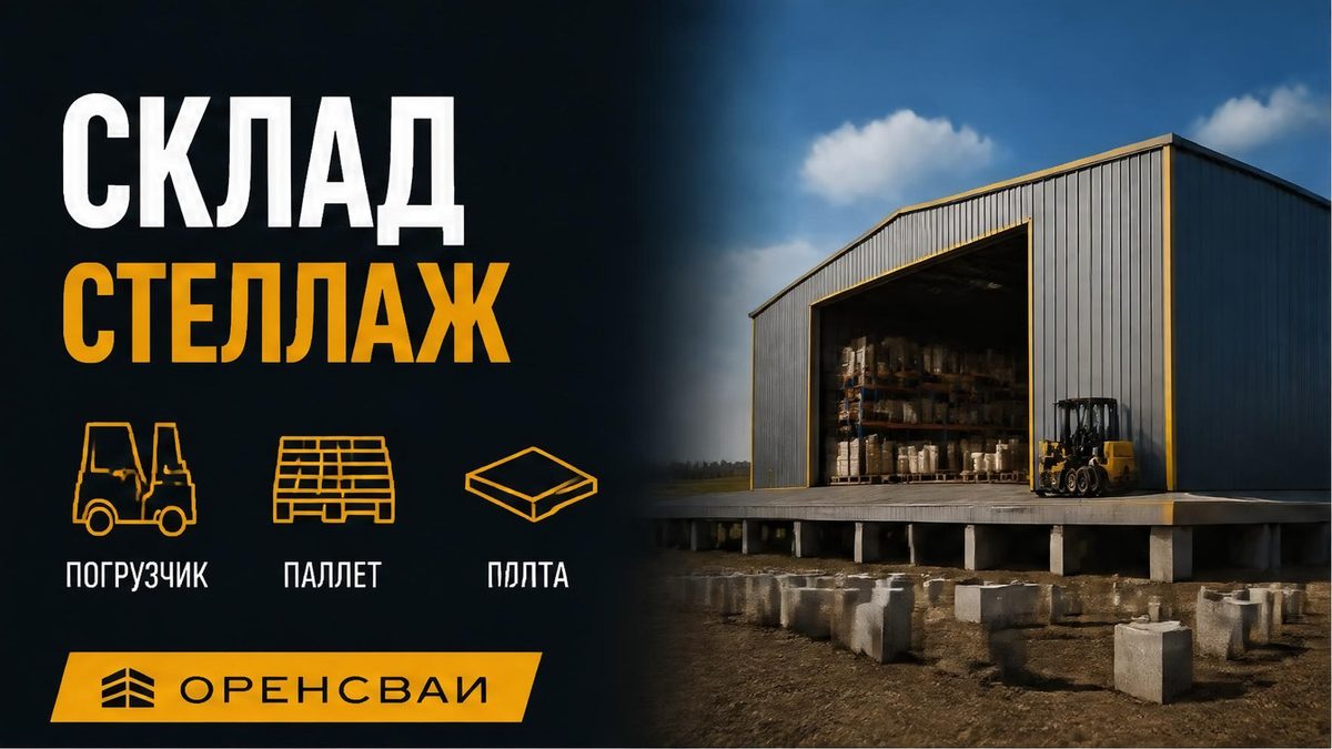 Забивные ЖБ сваи под склад: стеллажи, погрузчик и плита пола, не поле под сарай