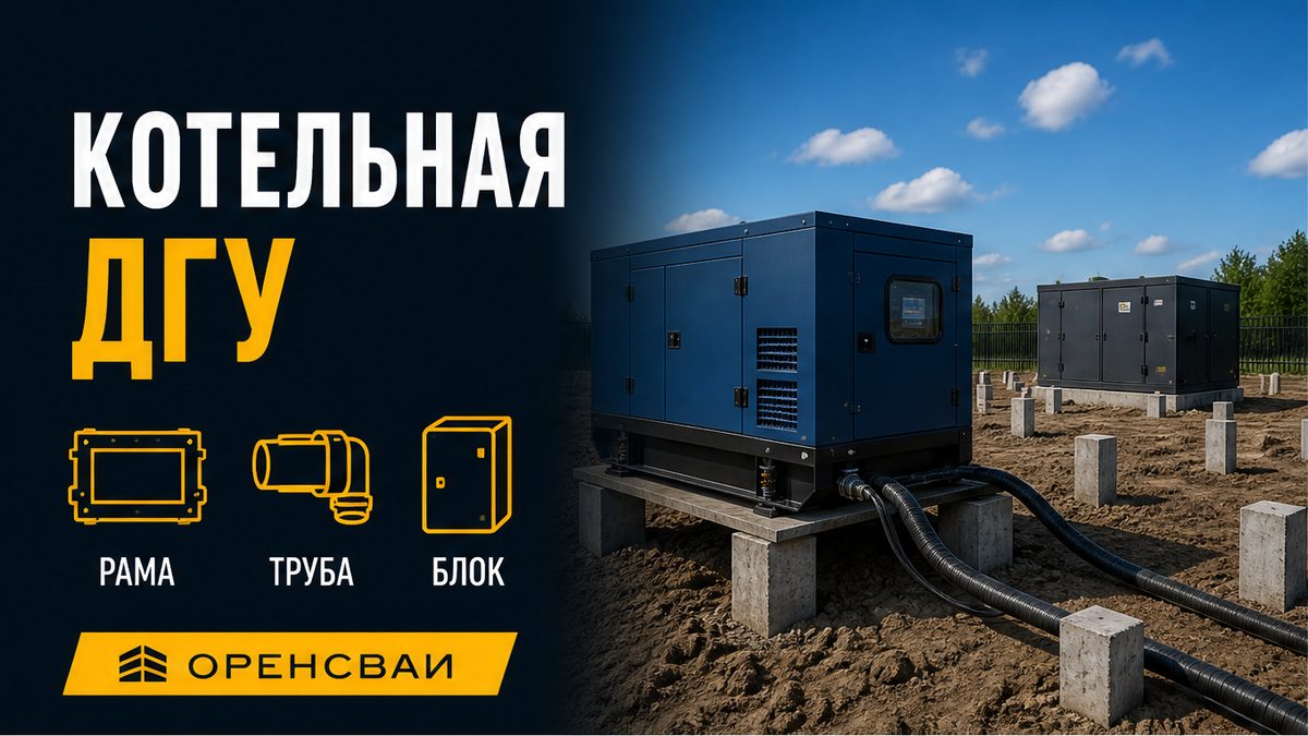Фундамент под котельную: дизель-генератор на виброраме, забитые сваи и отдельный блок
