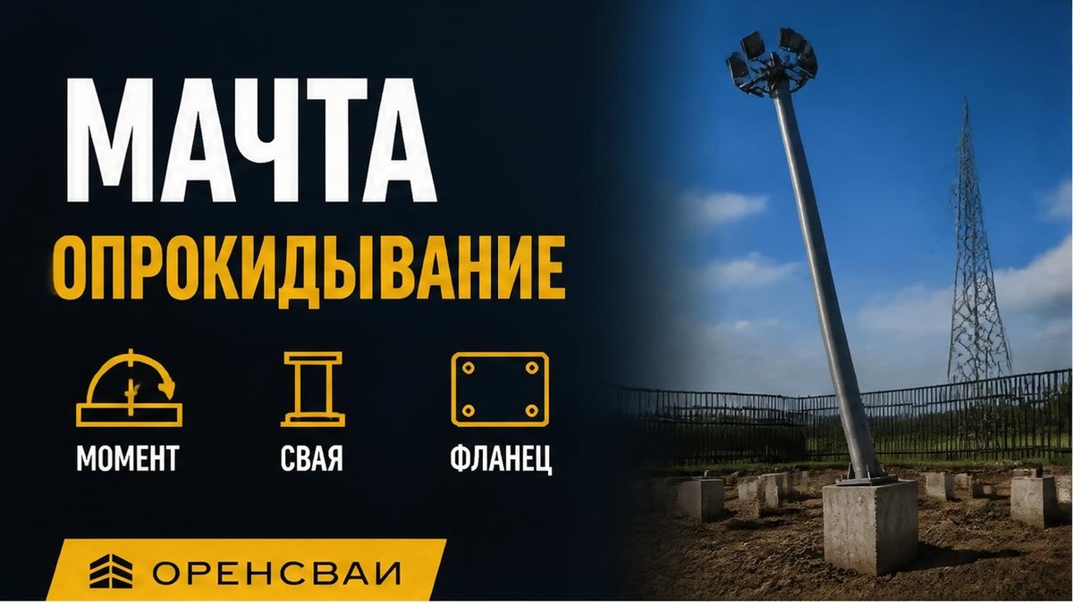 Фундамент под мачту освещения и опору ЛЭП: сваи под стволом и момент опрокидывания
