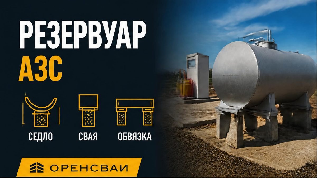 Фундамент под горизонтальную ёмкость модульной АЗС: бочка на двух седлах и сваях
