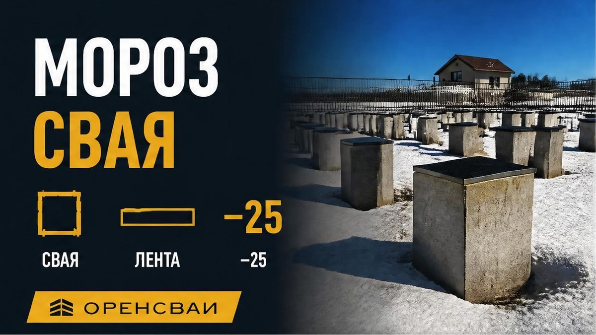 Зимой забивную сваю ставят до −25 °C, мокрый бетон ленты в мороз не льют