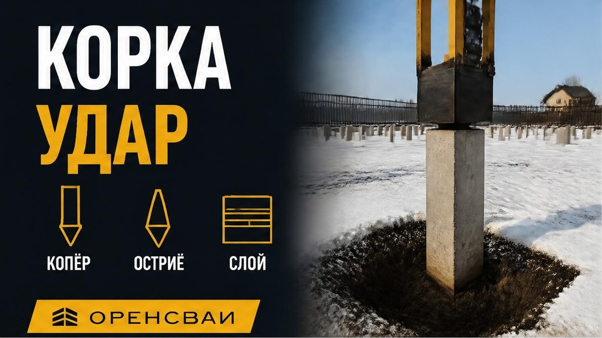 Копёр бьёт сезонную мёрзлую корку: остриё уходит ниже, грунт не греют