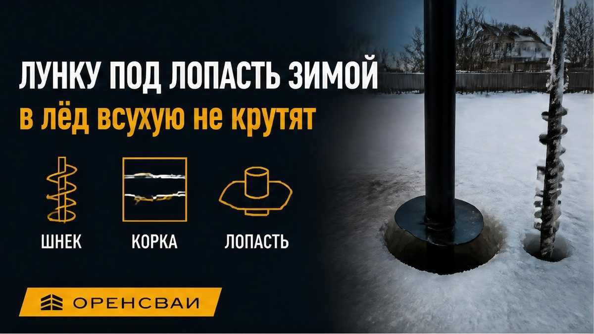 Узкий шнек открыл зимнюю корку, лопасть винтовой сваи шире лунки