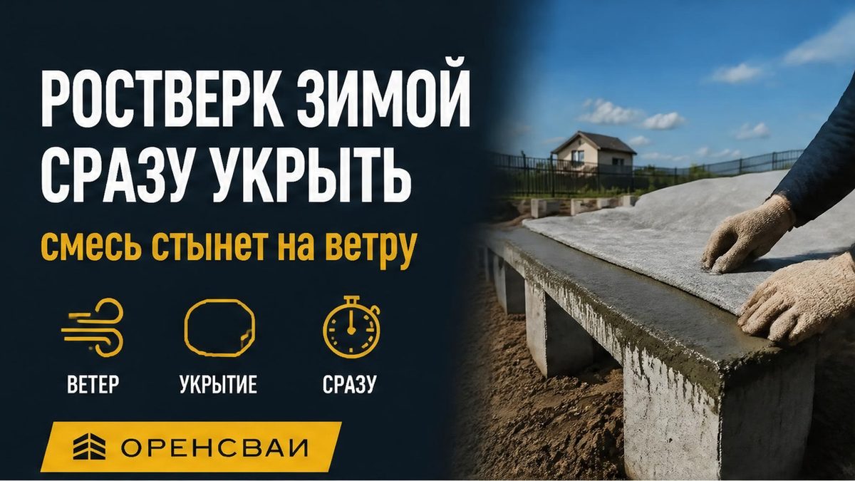 Свежий ростверк на оголовках сразу закрывают утеплителем, смесь стынет на ветру