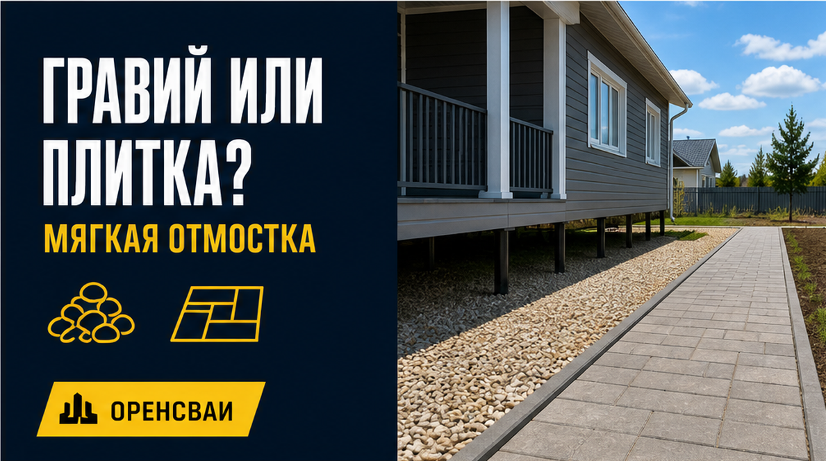 Мягкая отмостка вокруг дома: гравий или плитка на свайном фундаменте