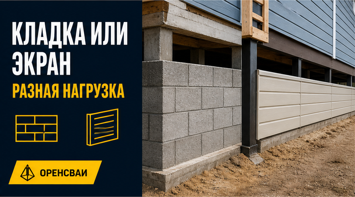 Кирпичная кладка и лёгкий экран создают разную нагрузку на фундамент