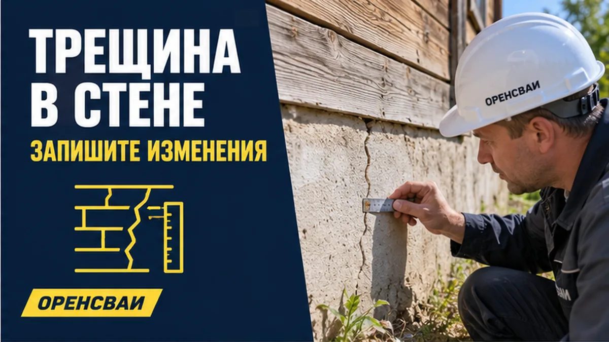 Инженер фиксирует трещину и деформации старого фундамента