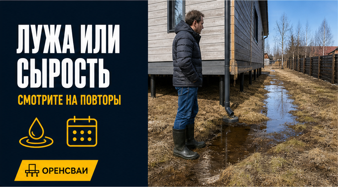 Разовая лужа и повторяющаяся сырость возле свайного дома