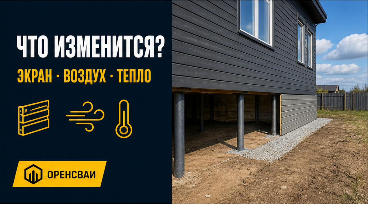 Экран, воздух и тепло — разные задачи цоколя дома на сваях