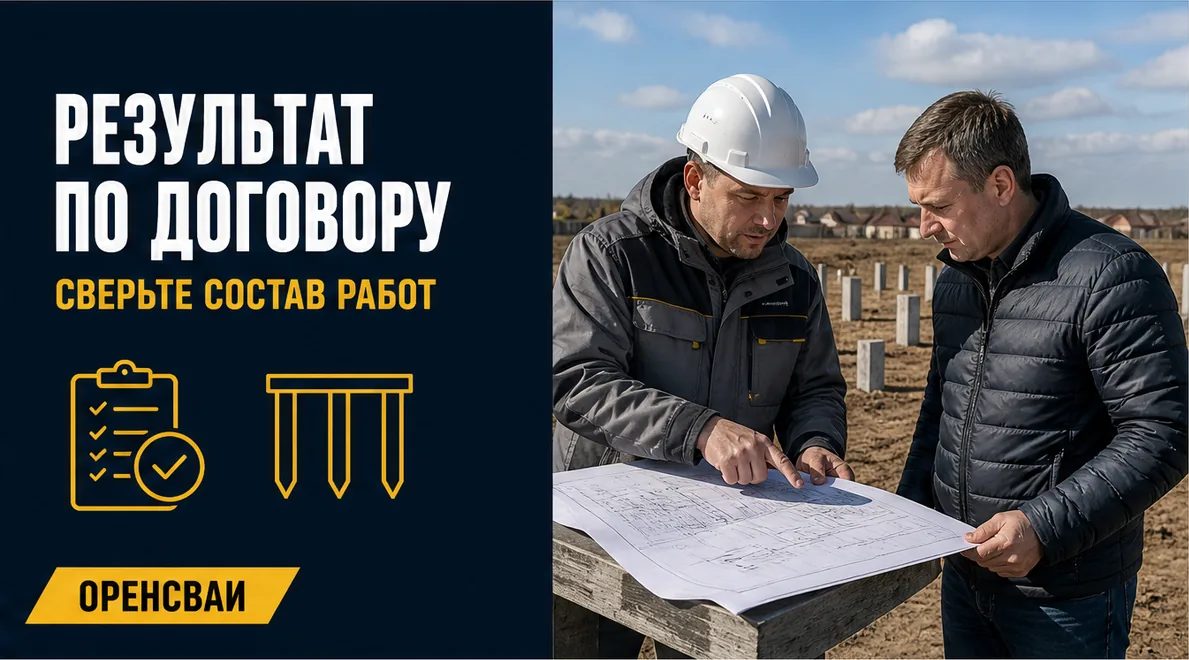 Инженер обсуждает с заказчиком план свайного поля и перечень работ; текст на бумагах не читается