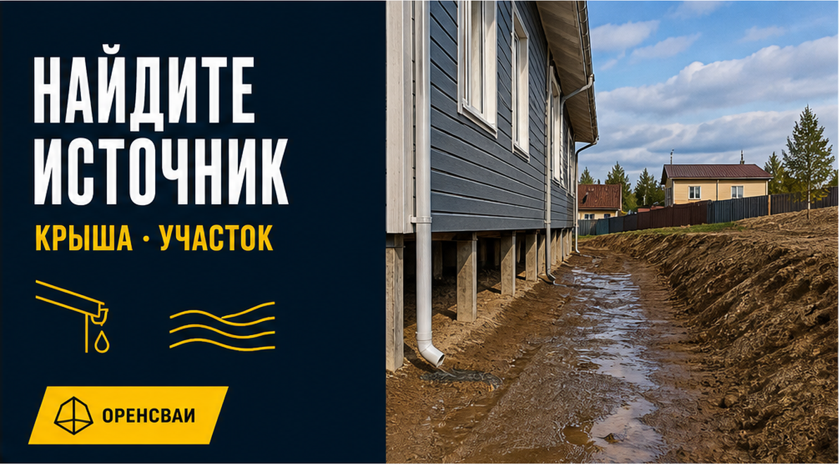 Воду вокруг дома на сваях отслеживают от крыши и по рельефу участка