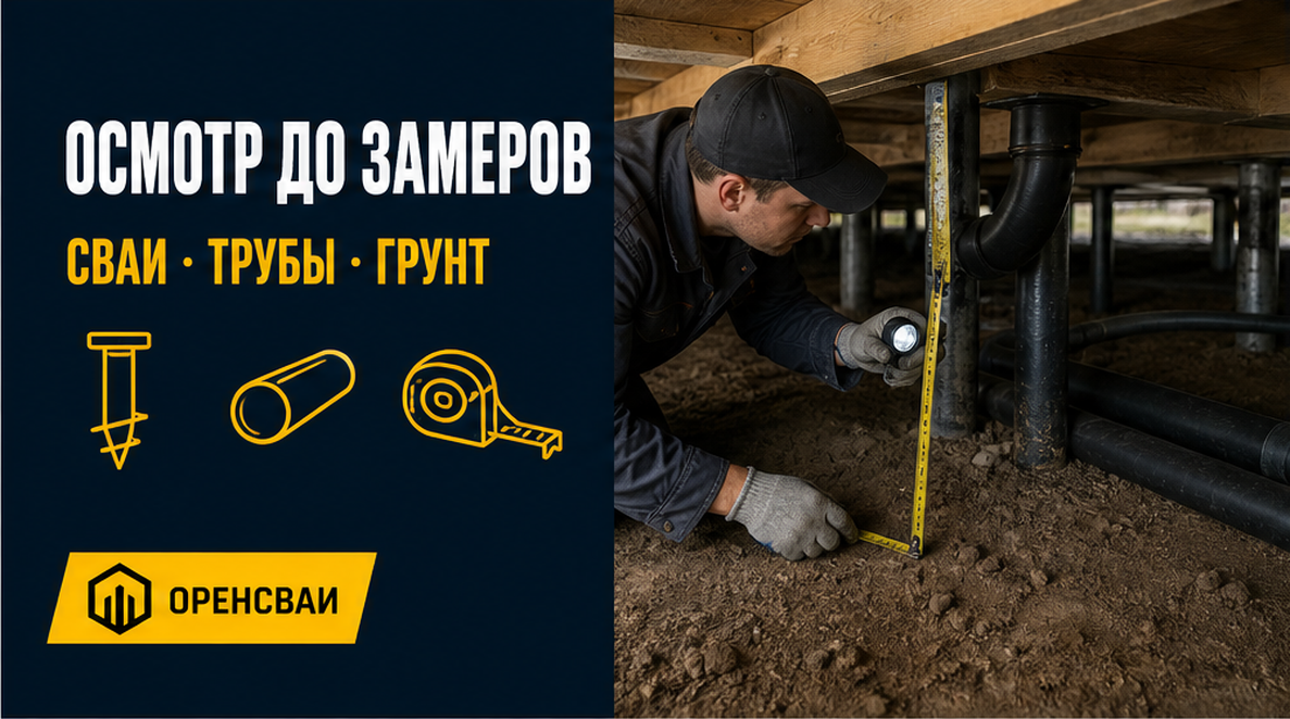 Осмотр свай, труб и грунта перед замерами цокольного экрана