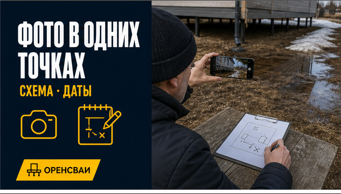 Фиксация мест появления талой воды вокруг свайного дома