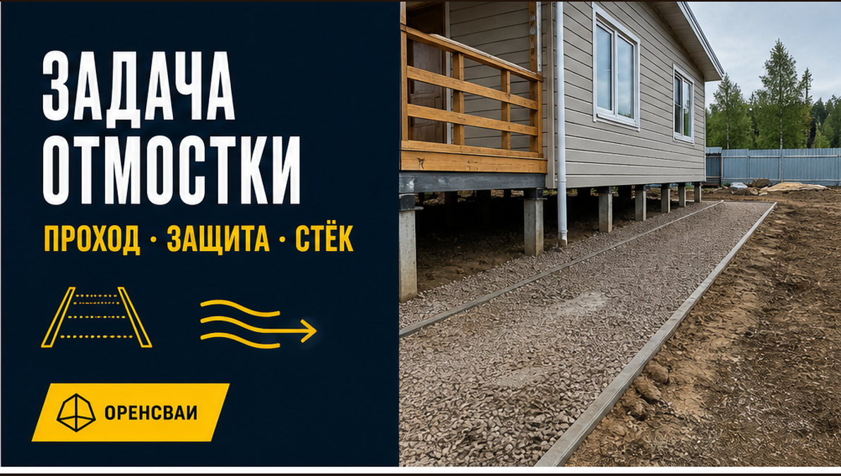 Поверхность вокруг дома выбирают под проход, защиту грунта и отвод воды