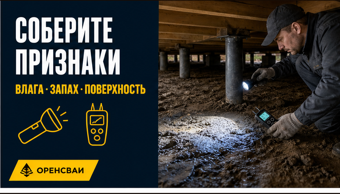 Признаки влаги и состояние подполья фиксируют до закрытия цоколя