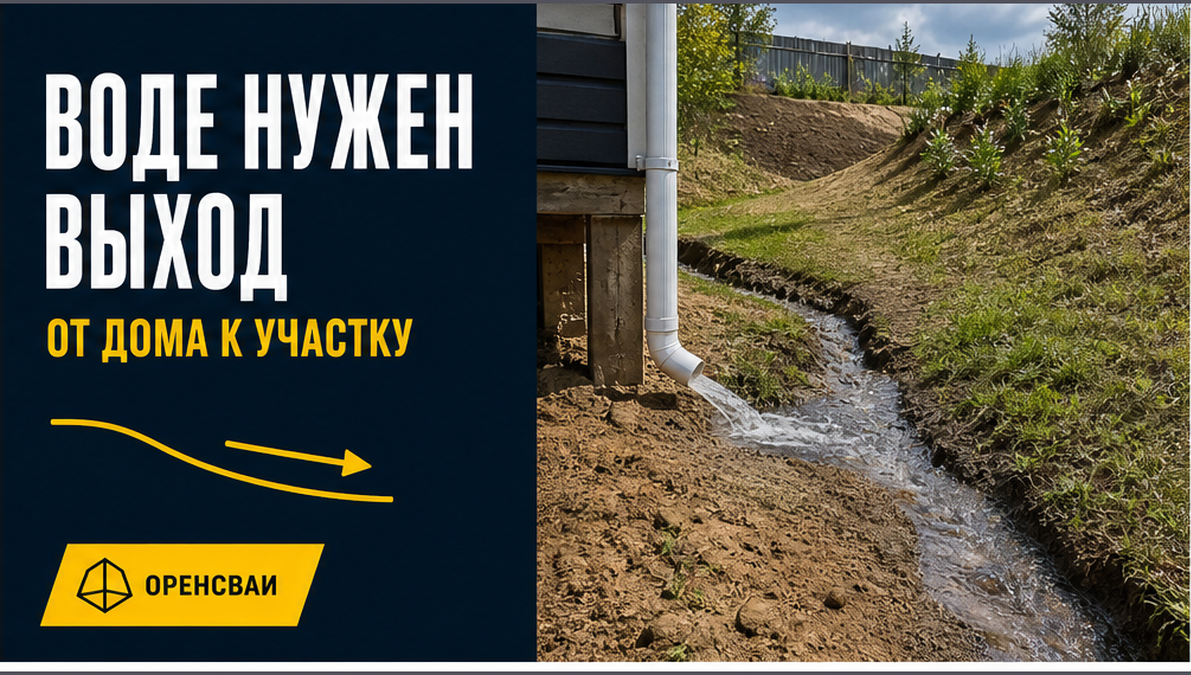 Организованный отвод воды от свайного фундамента к участку