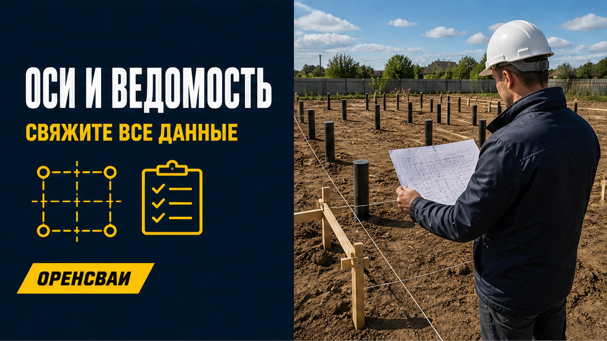 План свайного поля с осями и ведомостью опор