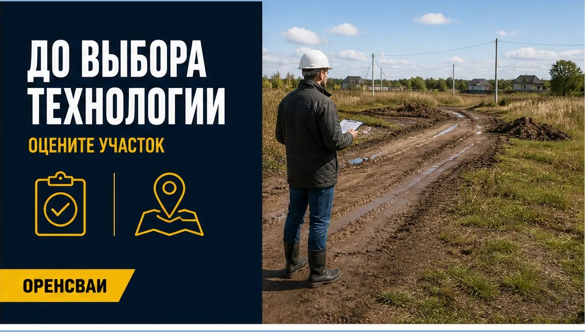 Инженер осматривает грунт и подъезд к загородному участку до начала фундаментных работ