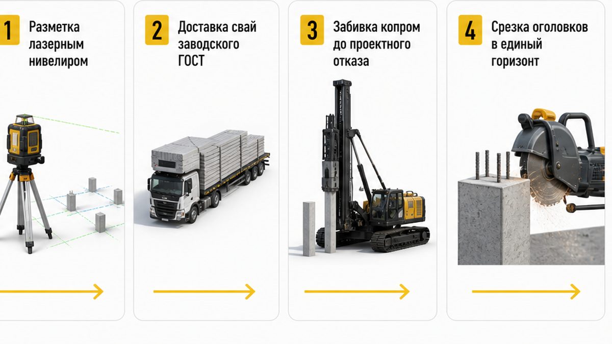Пошаговые этапы монтажа свайного фундамента под ключ