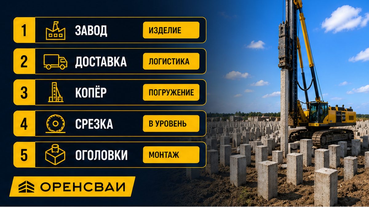 Пять строк сметы свайного поля: изделие, доставка, копёр, срезка, оголовки