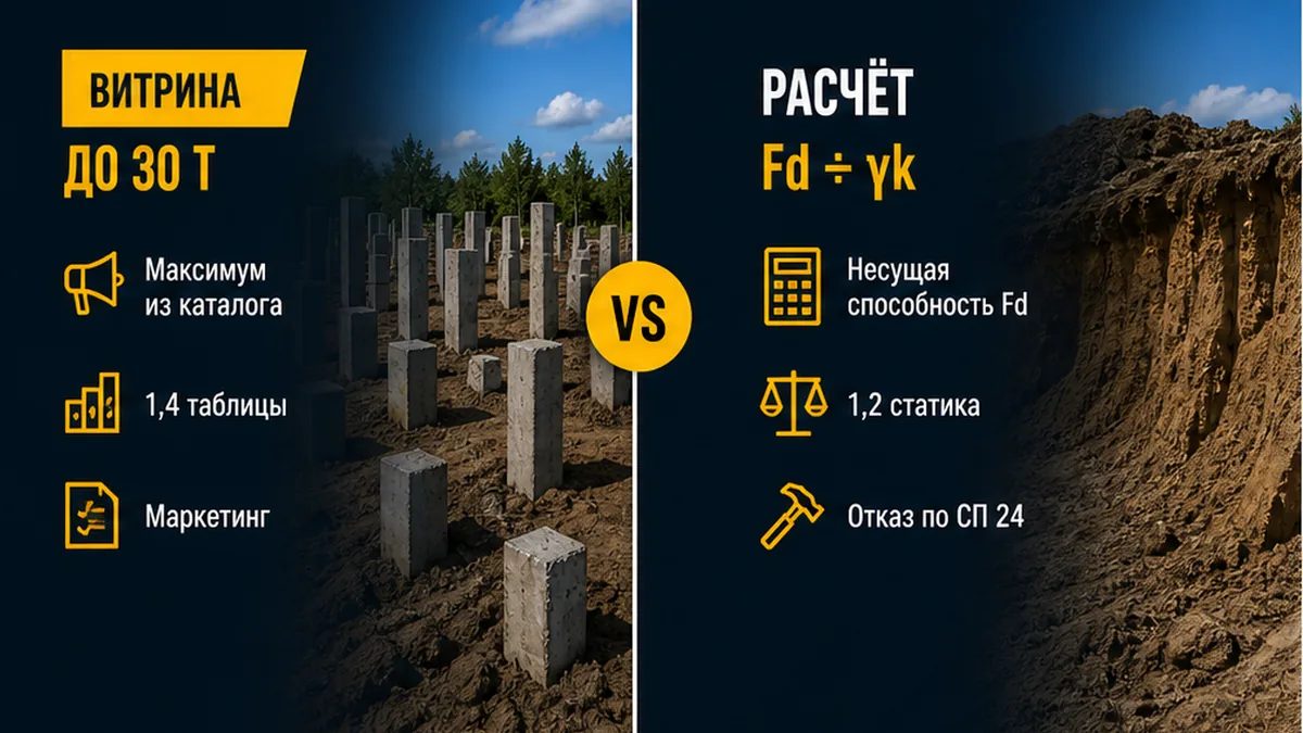 Таблица: запас изделия 30 т, бетон, грунт по формуле 7.9 и коэффициент γk