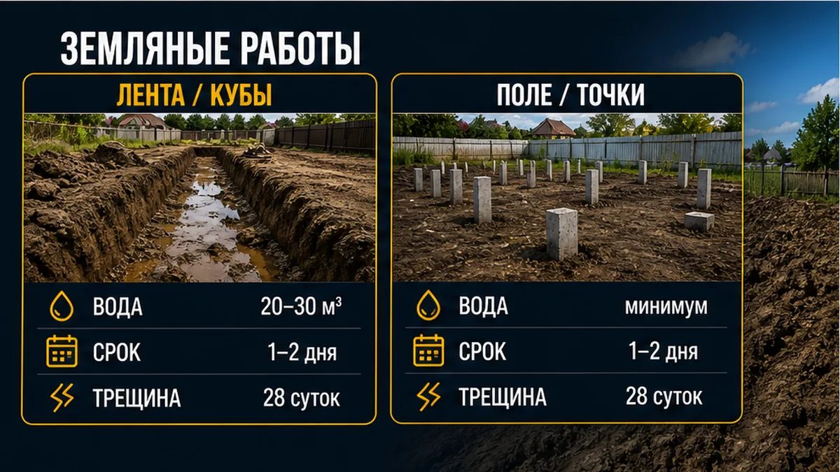 Таблица сравнения ленты и забивного ЖБ-поля: выемка, срок, пучение