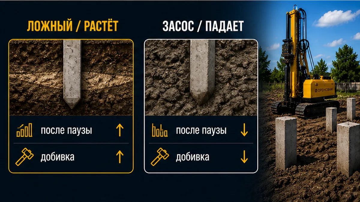 Таблица: ложный отказ, засасывание в глине и поведение отказа после паузы