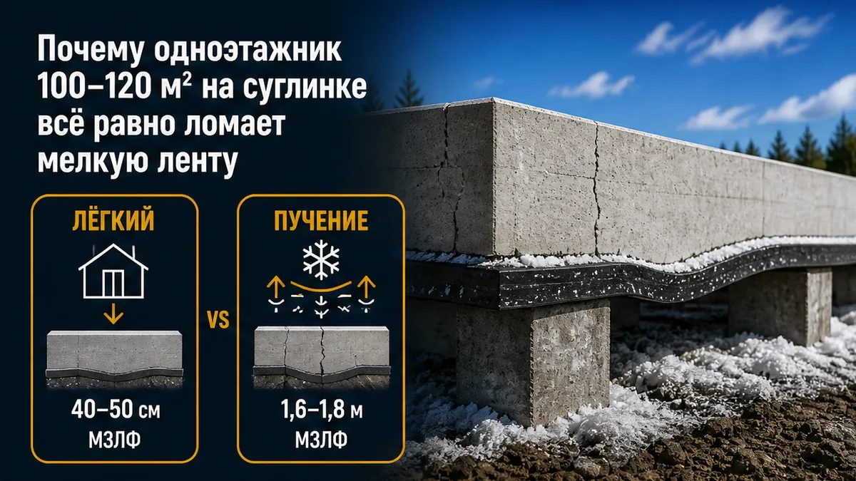 Мелкая лента 40–50 см на суглинке Оренбуржья в зоне промерзания 1,6–1,8 м