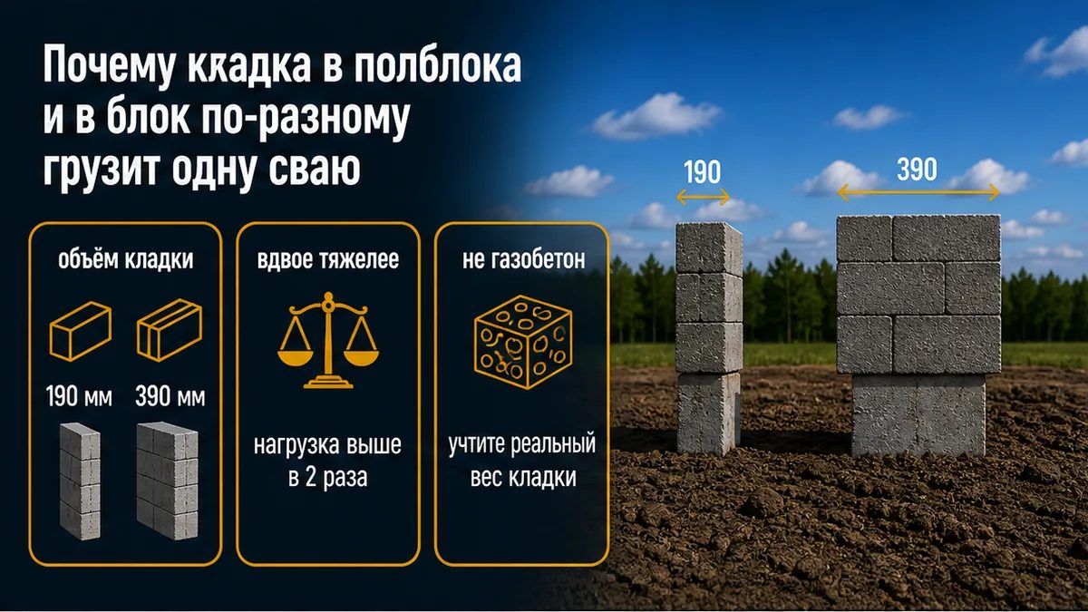 Толщина стены 190 мм и 390 мм из камня 390×190×188: разный объём кладки на метр