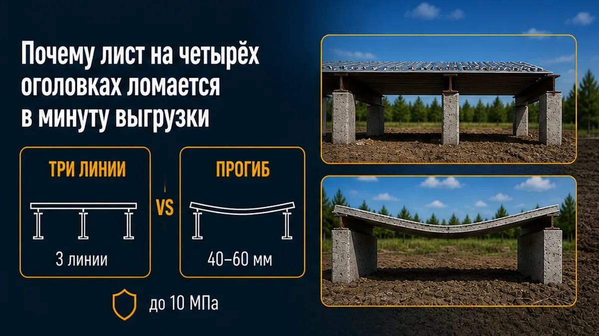 Н75 на трёх балках с заходом 40 и 60 мм, не на угловых оголовках