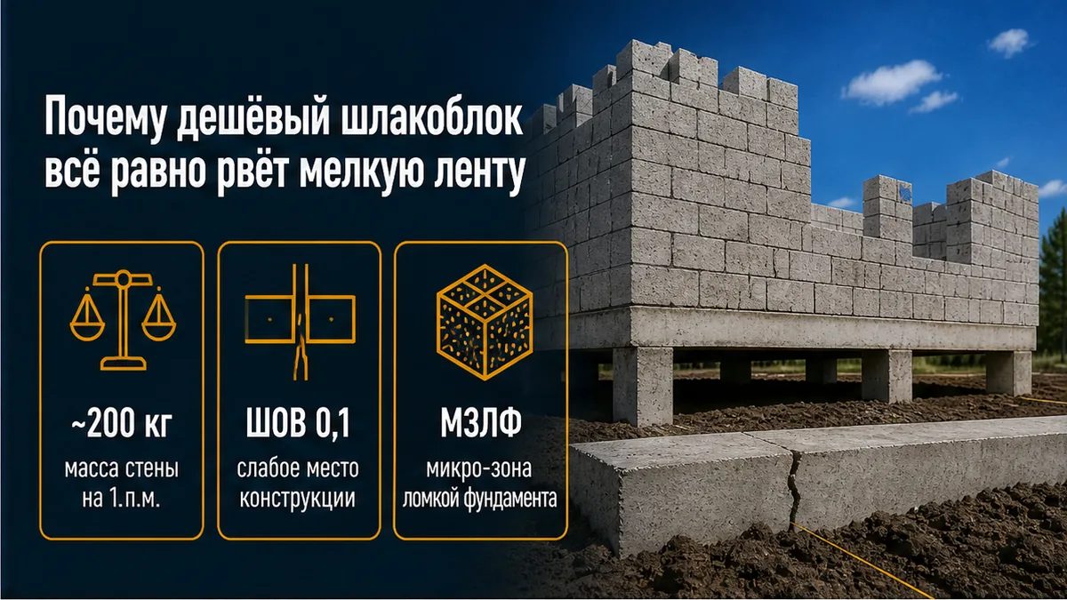 Пустотелый шлакоблок 390×190×188: масса стены против растяжения шва на мелкой ленте