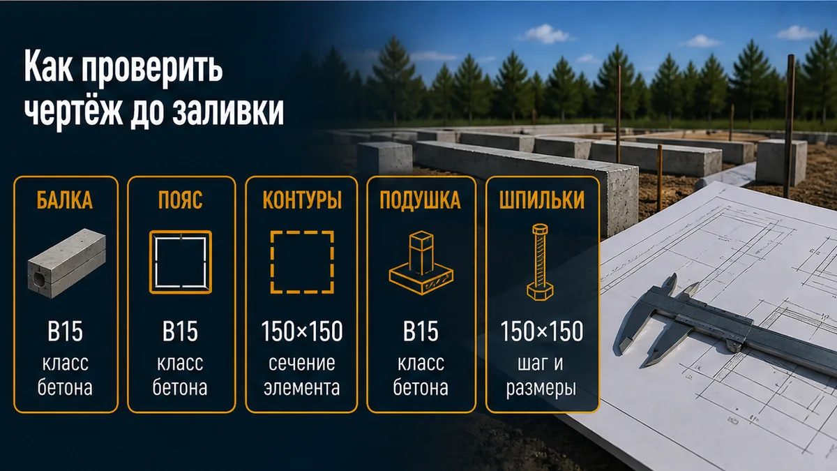 Пять проверок: балка на головах, пояс на кладке, число контуров, без подушки, шпильки в поясе