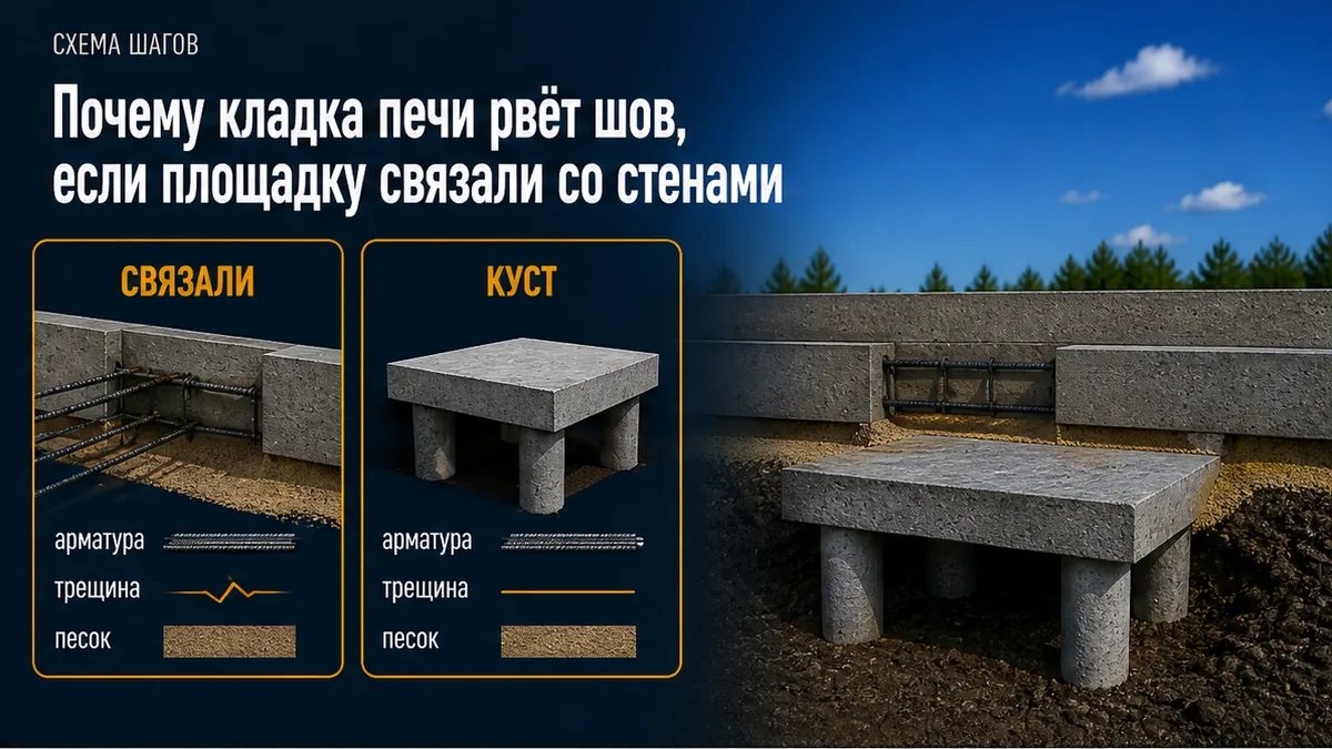 Каркас на висячем ростверке: шведка на своей плите, арматуру из балки стен не выпускают
