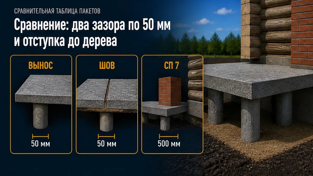 Сравнение: вынос плиты 50 мм, песчаный шов 50 мм, разделка СП 7 сотни миллиметров