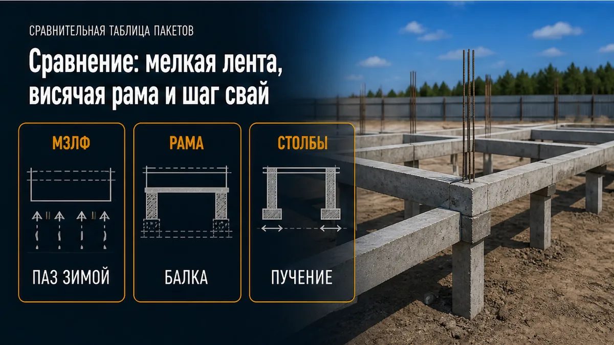 Три схемы под Porotherm: МЗЛФ в пучении, висячий ЖБ-ростверк-балка, столбы без рамы