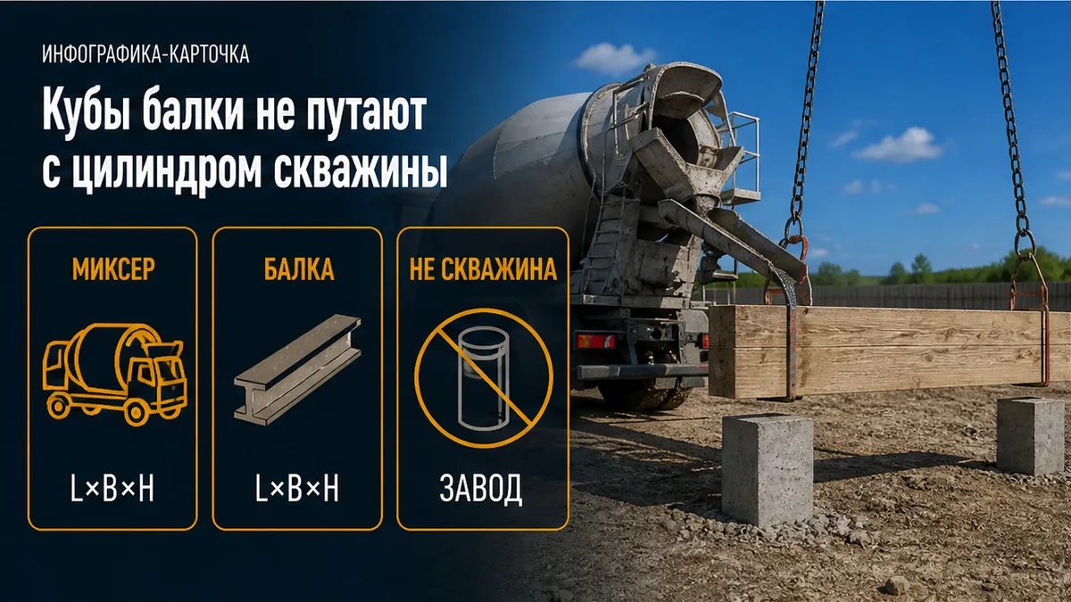 Миксер только на висячую балку: заводской ствол уже с бетоном, цилиндр скважины не складывают