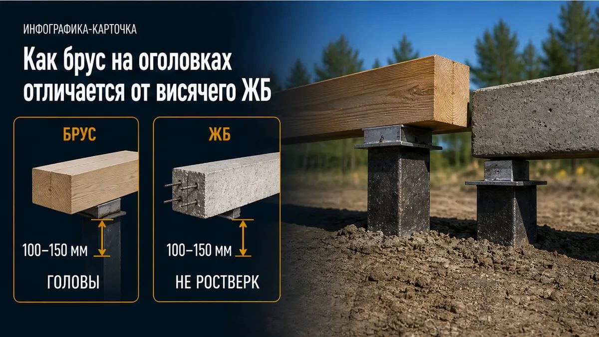 Брус 150 на оголовках не заменяет висячий ЖБ с зазором 100–150 мм