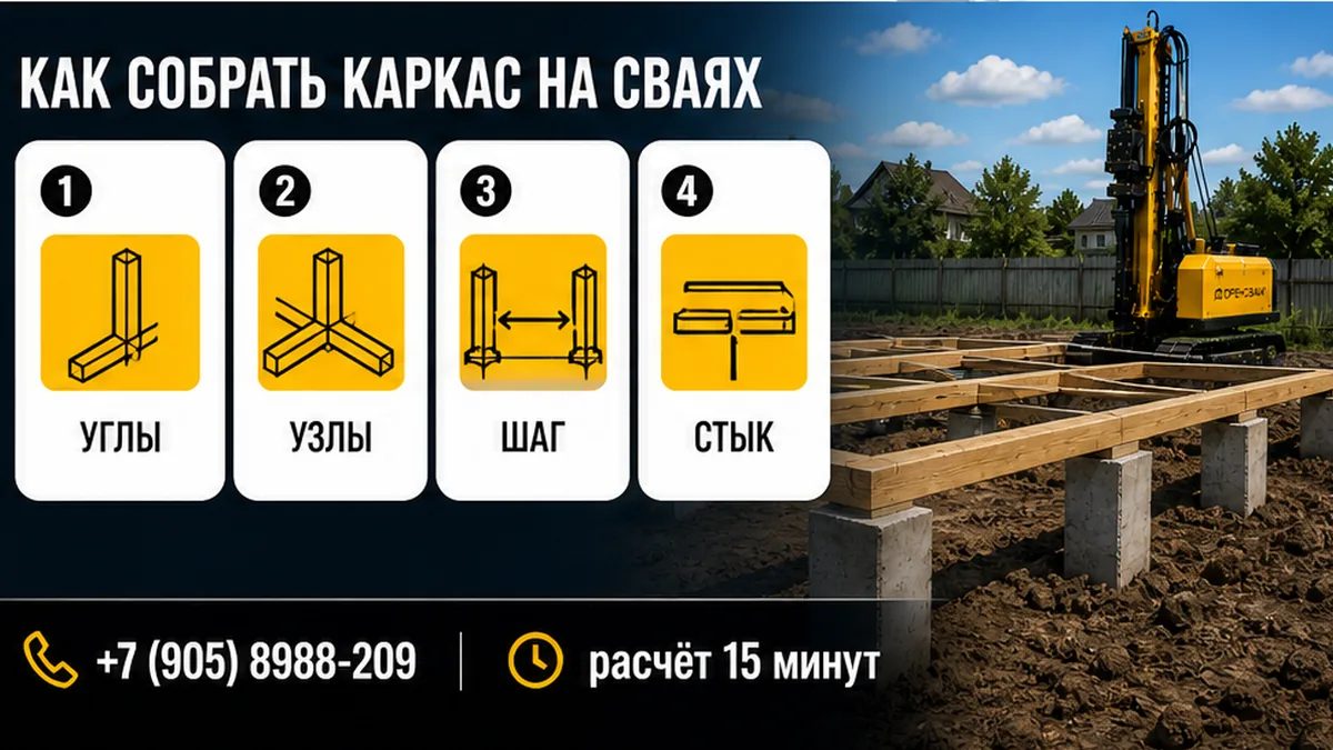 Четыре шага раскладки свайного поля и обвязки под каркасный дом