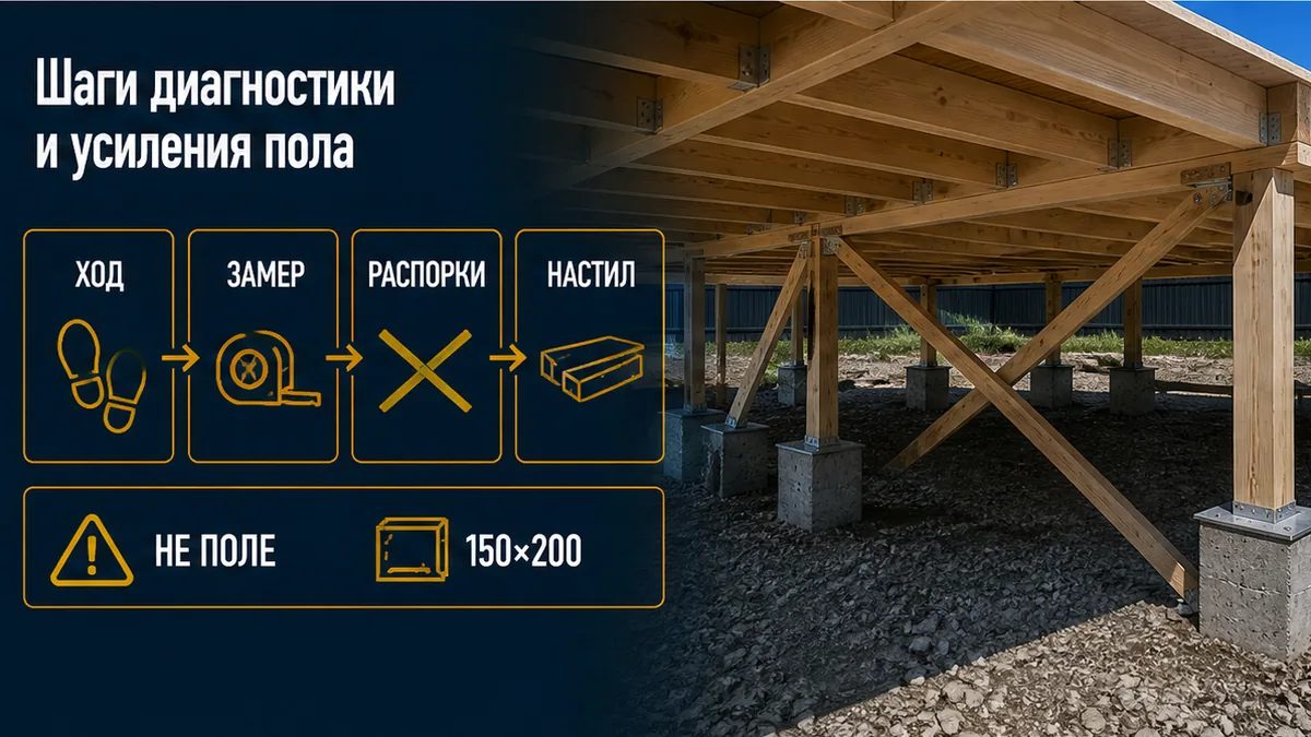 Регламент: ход середины, замер пролёта, распорки и настил, свая только если пролёт длинный